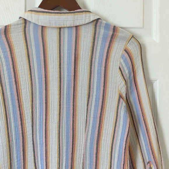 Soft Surroundings Colorful Striped Gauze Tied Quarter Sleeve Button Down Top XSP - Picture 10 of 10